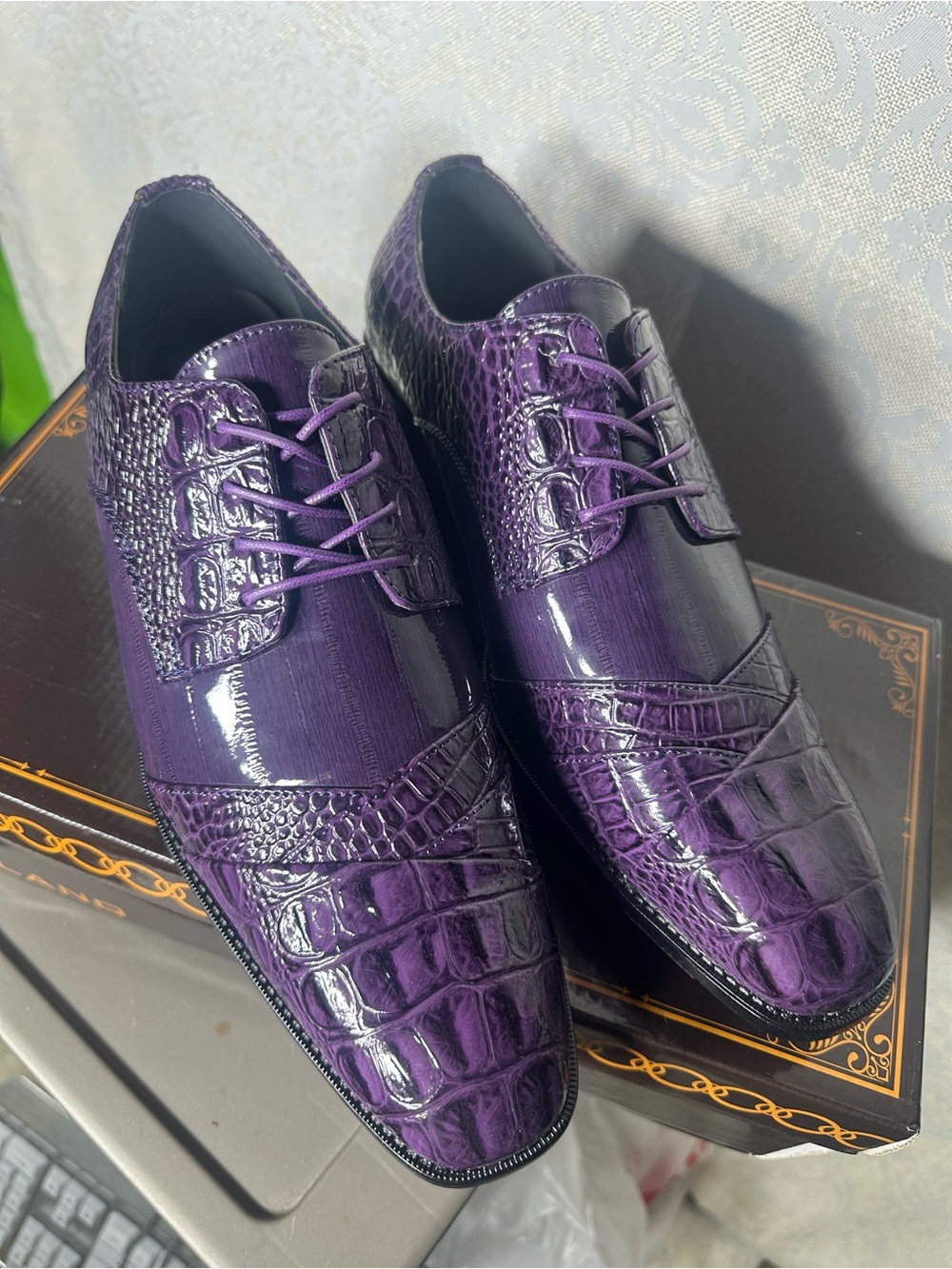 Bolano Bandit-049 Purple Faux Leather Men's Dress Oxford Shoes Size 12 Lace-Up